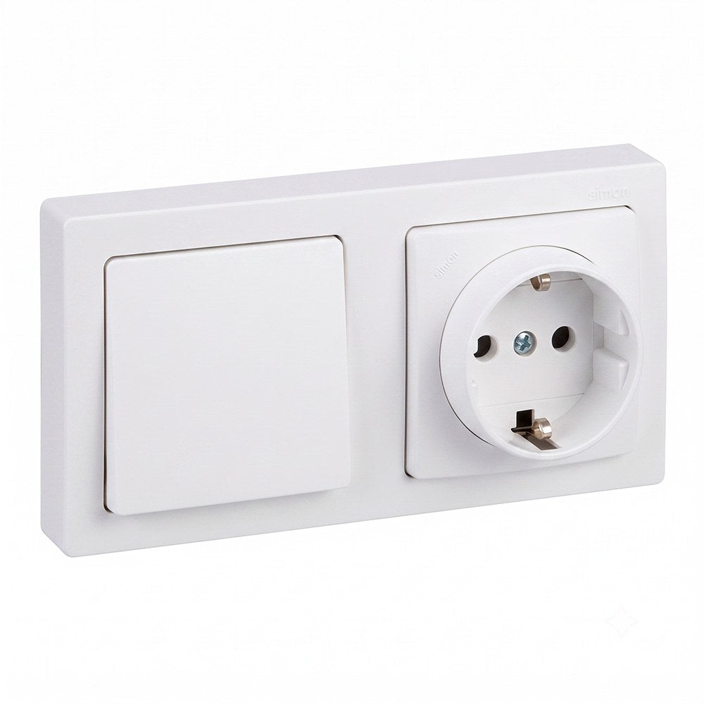 Tomada de superfÃ­cie, schuko 2p+t + comutador, 16a 250v~, ip20, sÃ©rie simon 73 loft, branco, retractilada_0