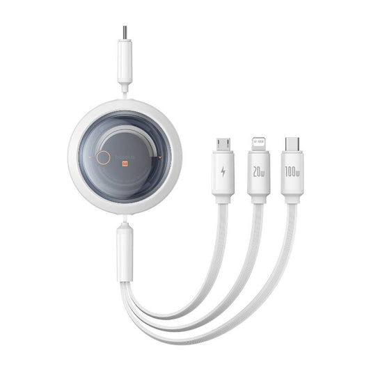 Fast Charging Cable 3in1 Baseus Free2Draw USB-C to USB-C/Lightning/Micro 100W, 1,1m (white)_0
