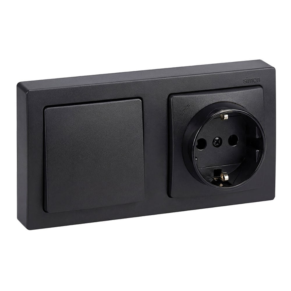 Tomada de superfÃ­cie, schuko 2p+t + comutador, 16a 250v~, ip20, sÃ©rie simon 73 loft, grafite, retractilada_0