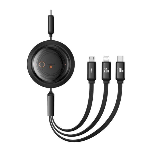 Fast Charging Cable 3in1 Baseus Free2Draw USB-C to USB-C/Lightning/Micro 100W, 1,1m (black)_0