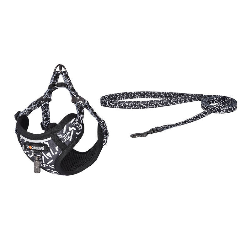 Dog set Dogness harness and leash (Black and white)_0