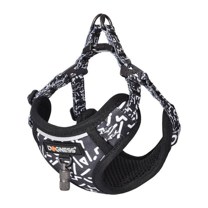 Dog set Dogness harness and leash (Black and white)_1