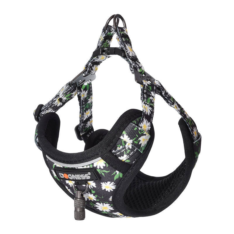 Dog set Dogness harness and leash (Daisy Black)_1