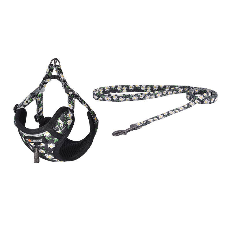 Dog set Dogness harness and leash (Daisy Black)_0