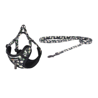 Dog set Dogness harness and leash (Daisy Black)_0