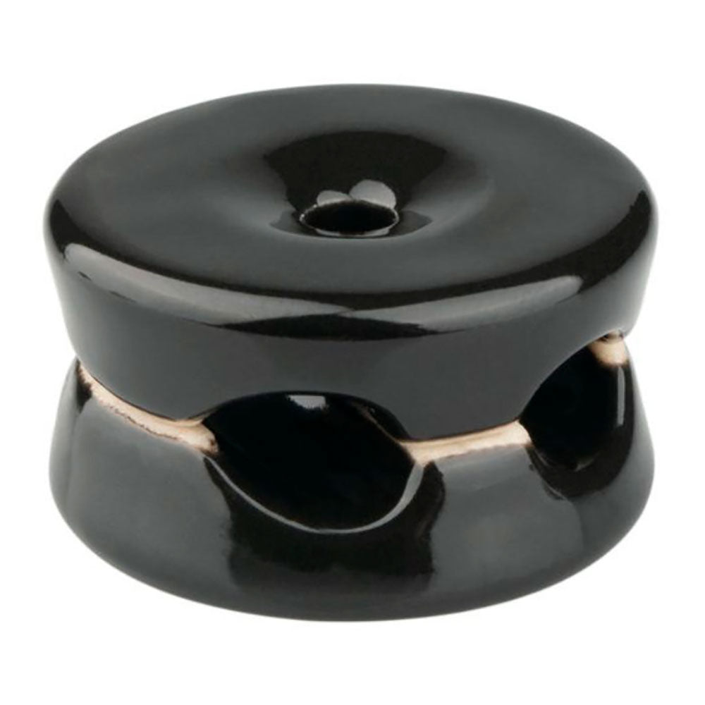 Suporte para cabos porcelana redondo duplo preto, 5 pcs Ã¸32 x 18,6 mm_0
