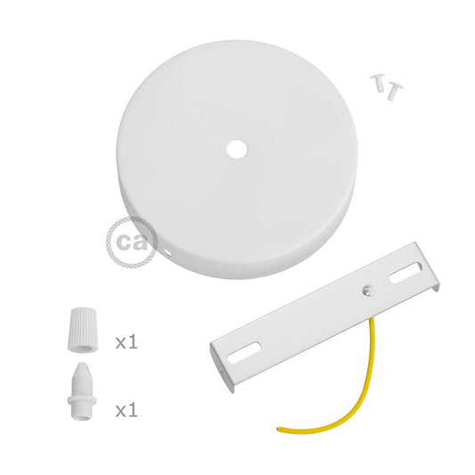 Suporte para lÃ¢mpada pendente de metal Ã¸120 x 25 mm, orifÃ­cio central 10 mm, com prensa cabos plÃ¡stico, branco fosco_0