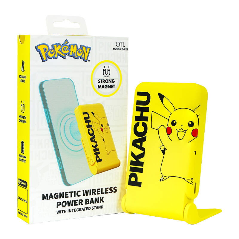 Magnetic powerbank OTL 5000 mAh, USB-C 15W, Pokemon Pikatchu with stand (yellow)_4