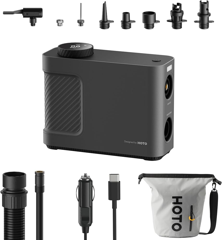 Portable compressor, pump HOTO QWCQB002 (3x 2500 mAh, 150 PSI, 350 L, 12V)_0