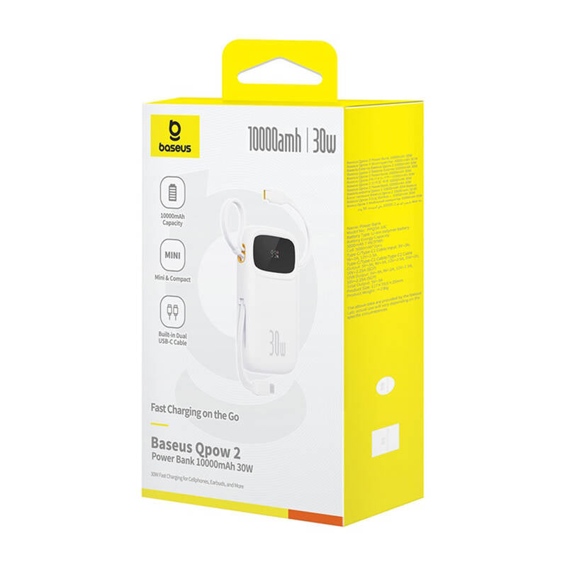 Baseus QPow 2 30W 10000mAh Power Bank with Built-in USB-C Cables - White_13