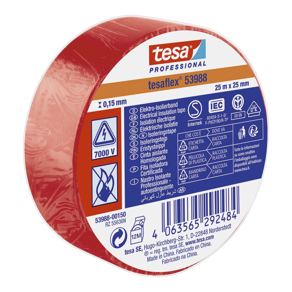 Fita isolante pvc vermelha, 25 m x 25 mm_0