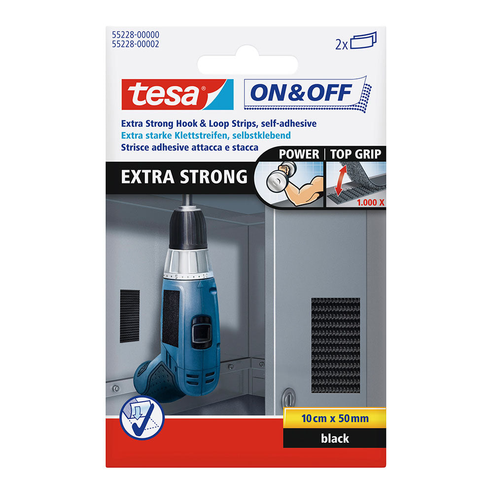 Fitas velcro extra forte 10cm x 50mm 2 pares preto 55228 tesa_0