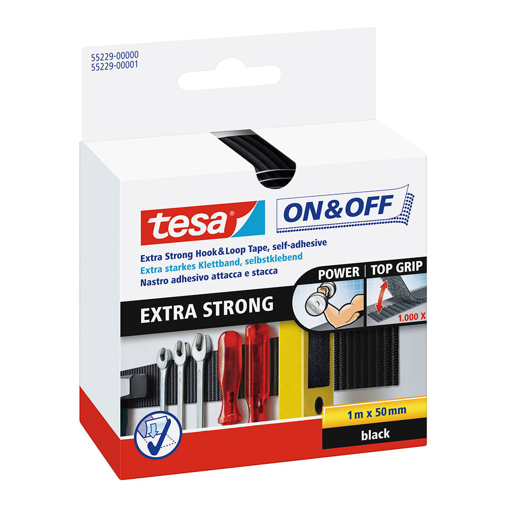 Tesa Hook&Loop Tape 1m x 50mm on&off extra strong black 55229_0