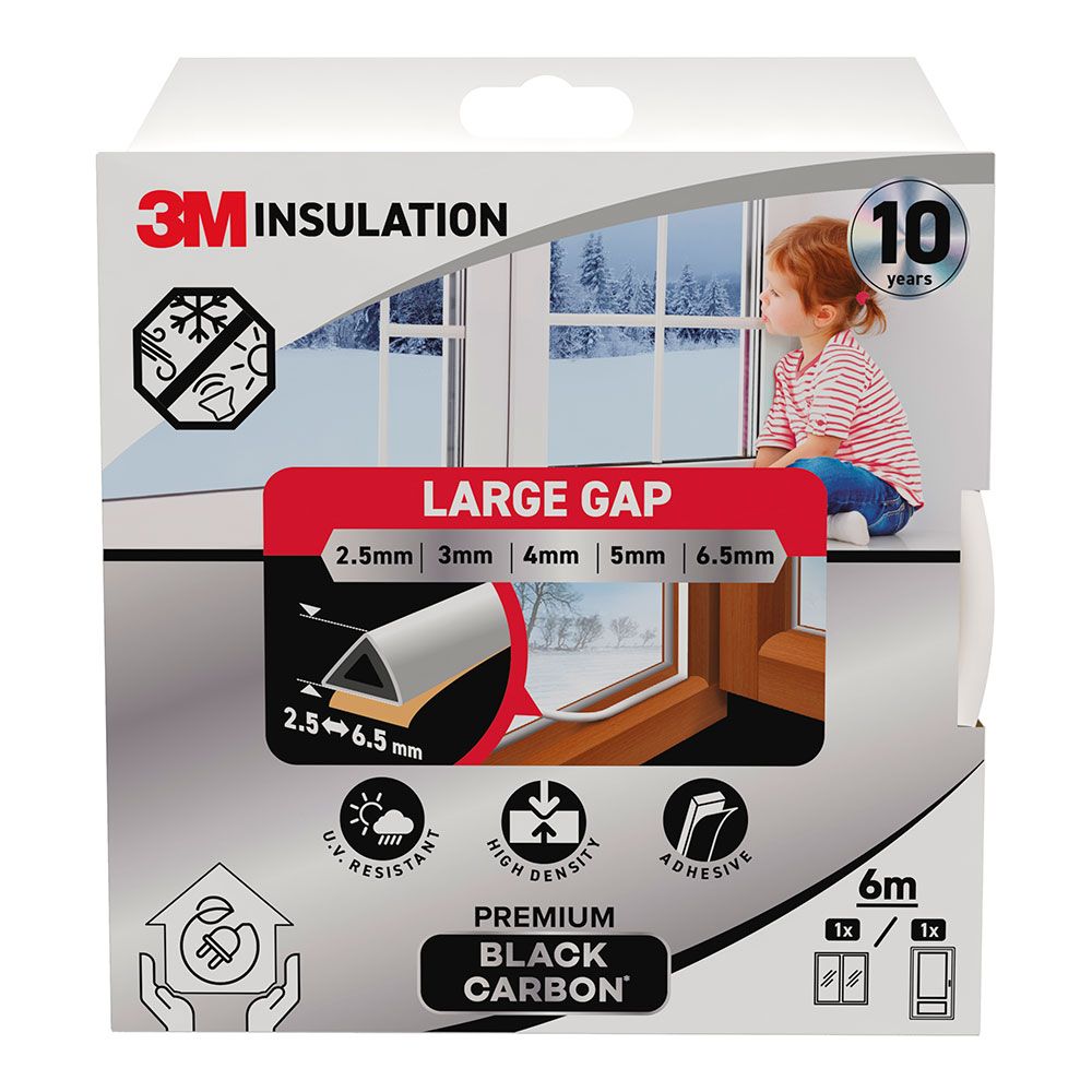 Perfil isolante premium para frestas grandes de 2,5 - 6,5 mm, branco, 6 m_0