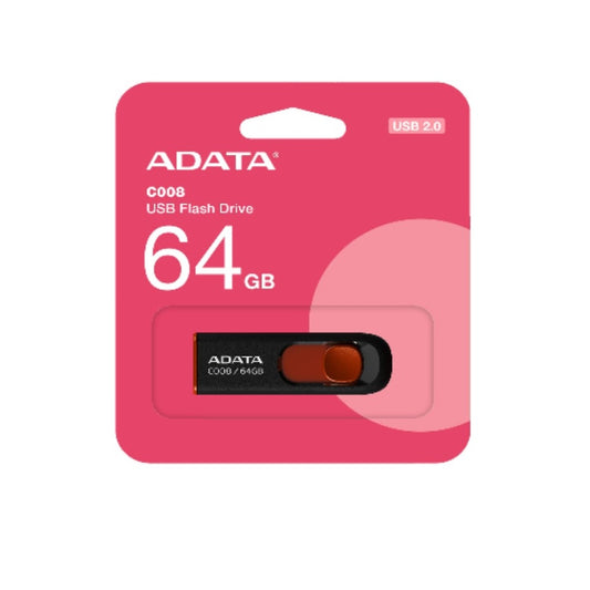 Pen Drive ADATA AC008 64GB USB 2.0 Preto/Vermelho
