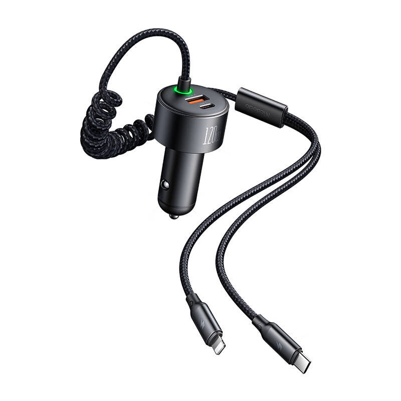 Mcdodo CC-0370 car charger, USB-C, Lightning, 120W, retractable cables_2