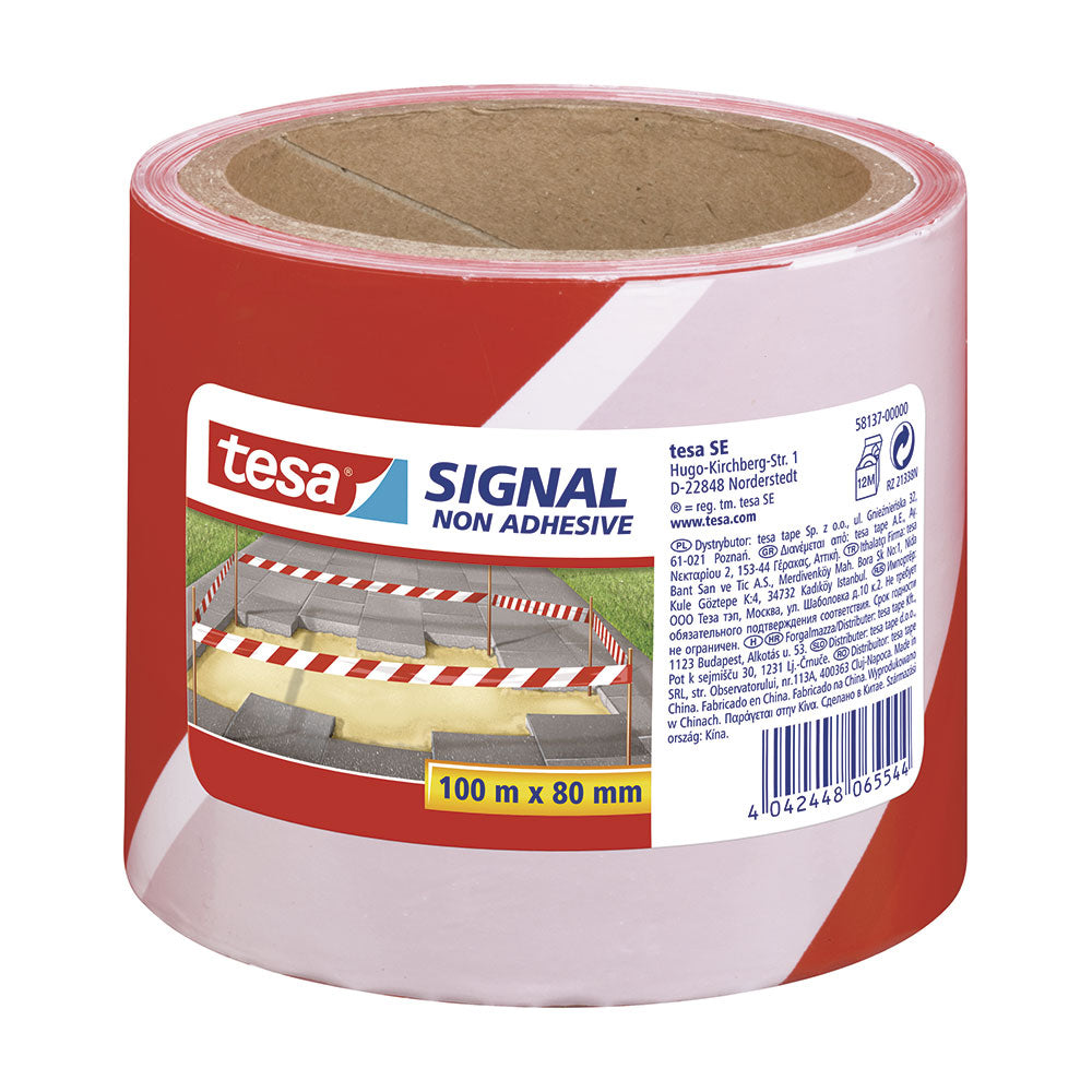 Fita de aviso nÃ£o adesiva tesa 58137 100m x 80mm vermelho/branco_0