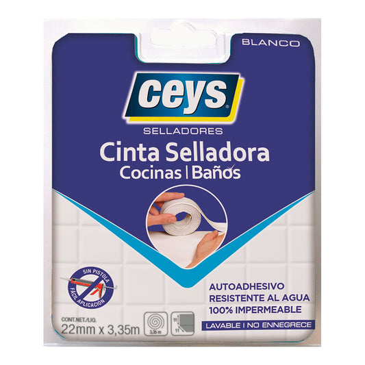 Fita selante para cozinhas e casas de banho, branca, 22 mm x 3,35 m_0