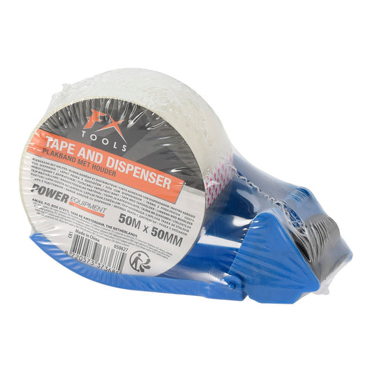 Dispensador fita cola transparente para embalar + rolo 50 mm x 50 m_0