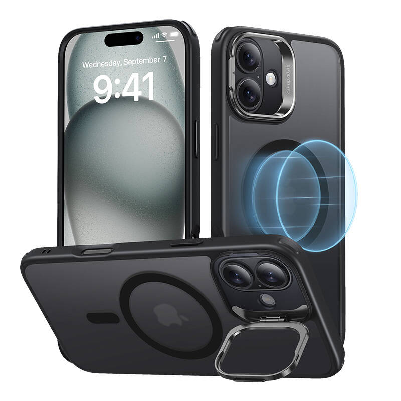 Classic Hybrid (HaloLock) ESR case with stand for iPhone 16 (black)_0