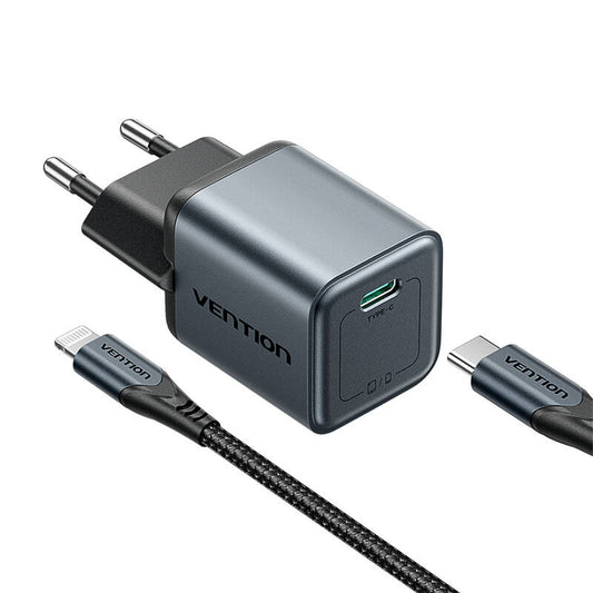 GaN Vention USB-C 20W Charger + USB-C-L 1m Cable (Gray)_0
