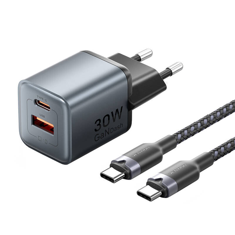 GaN Vention USB-C+A 30W Charger + USB-C-C Cable 1m (Gray)_0