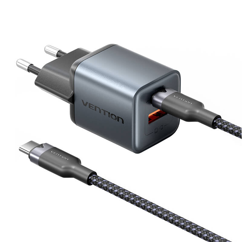 GaN Vention USB-C+A 30W Charger + USB-C-C Cable 1m (Gray)_2