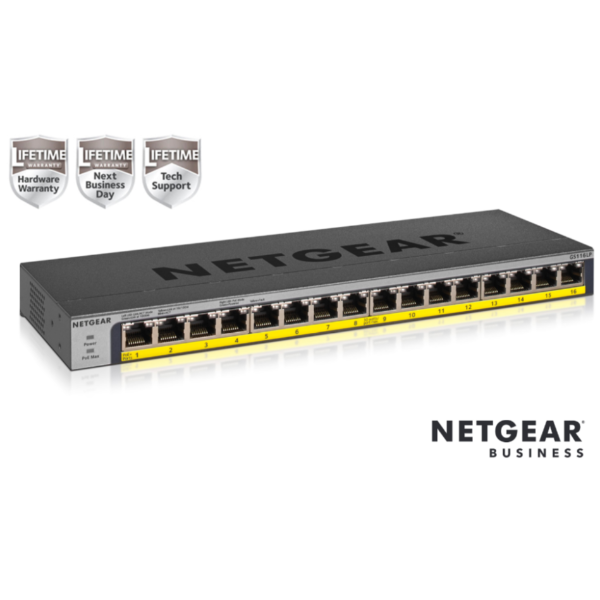 Switch NETGEAR 16-PORT POE/POE+GB Unmanaged / Preto / GS116LP-100EUS_0