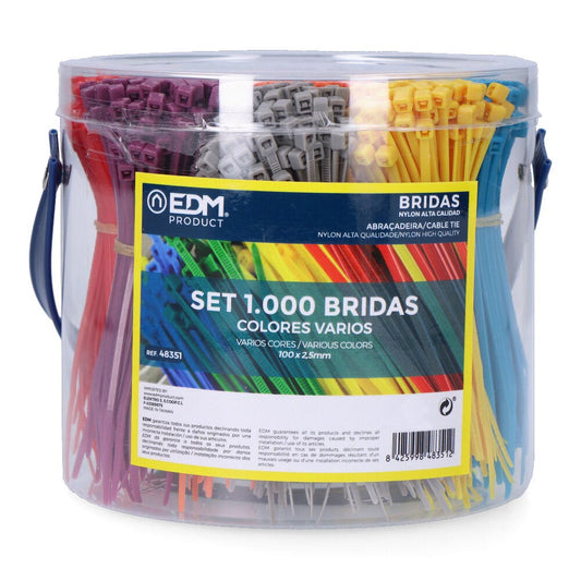 Set de 1000 abraÃ§adeiras 100 x 2,5 mm, varias cores, apresentaÃ§ao em caixa de plastico, nylon de alta qualidade_0