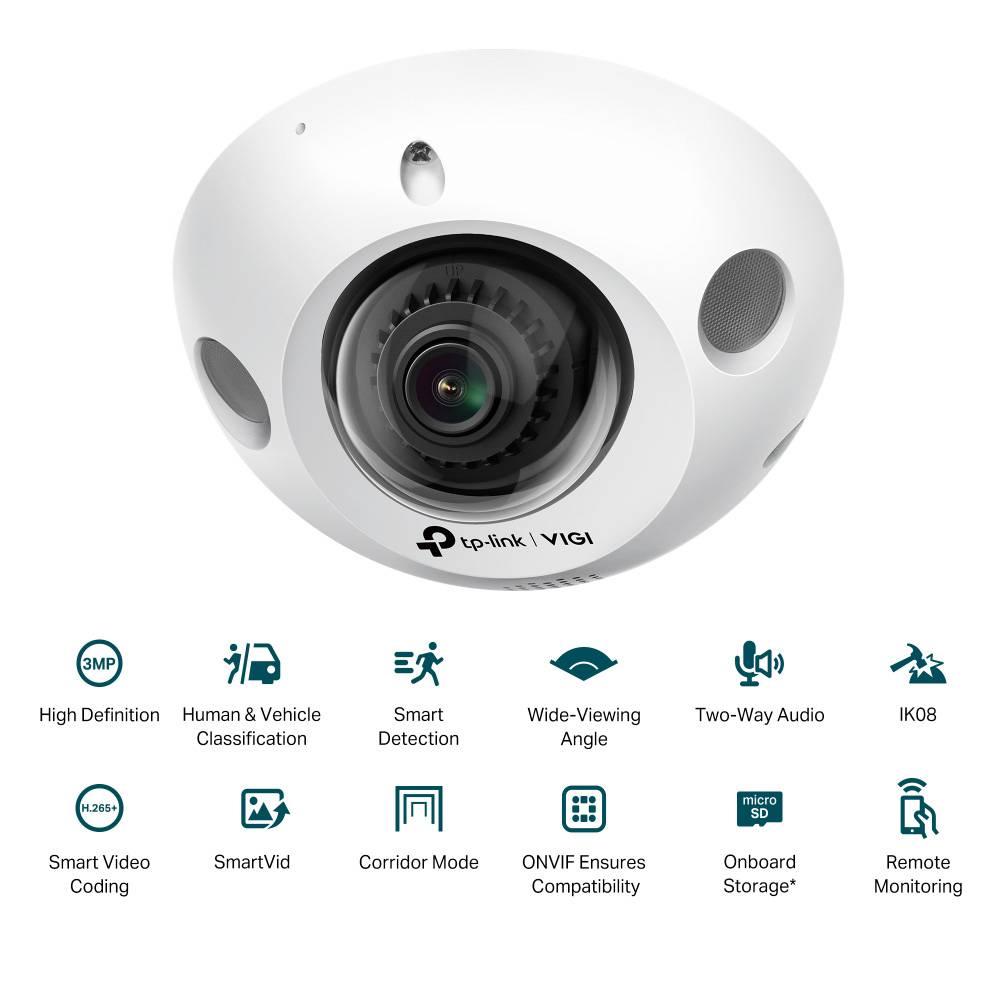 Câmara de Segurança de Rede TP-Link VIGI C230I Mini 2.8mm 3MP IR PoE Mini Dome Ultra HD 1296p