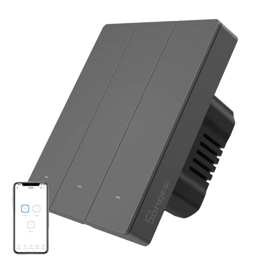 Smart WiFi wall switch SONOFF M5-3C-80 (3-channel, for frame, graphite)_0