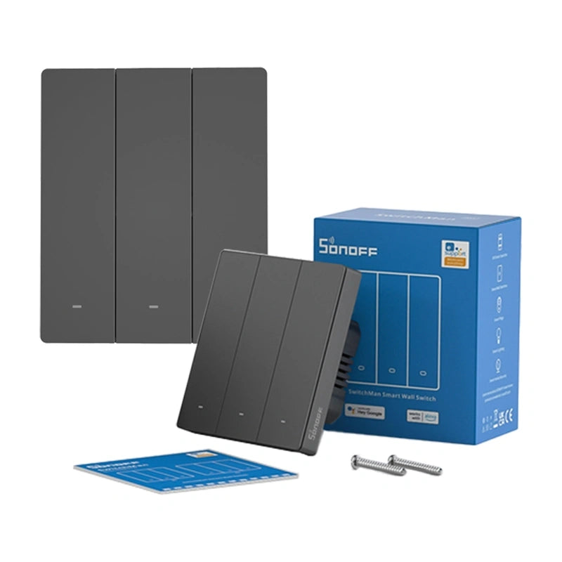 Smart WiFi wall switch SONOFF M5-3C-80 (3-channel, for frame, graphite)_1
