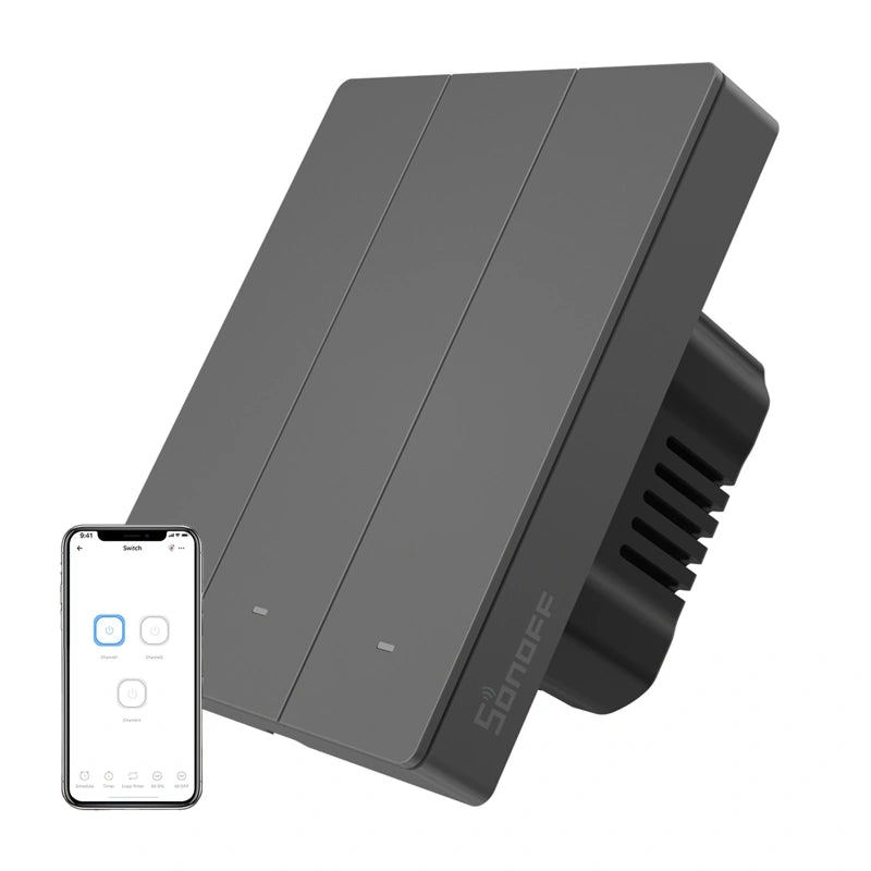 Smart WiFi wall switch SONOFF M5-3C-80 (3-channel, for frame, graphite)_0