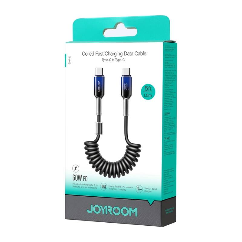 Joyroom S-A43 Crystal-Clear Series 60W USB-C - USB-C spiral cable 1.5m - black_3