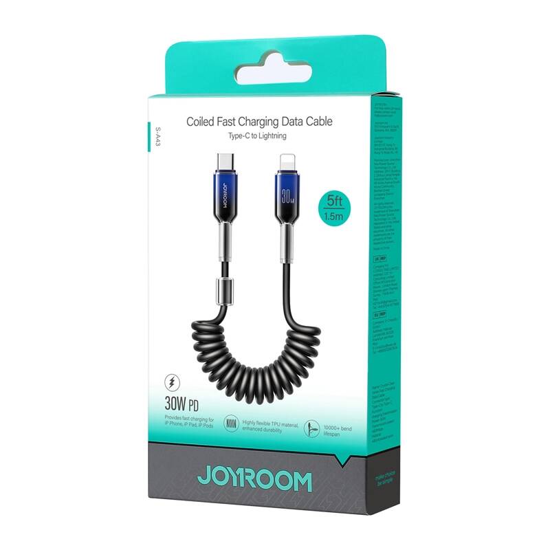 Joyroom S-A43 Crystal-Clear Series 30W USB-C - Lightning spiral cable 1.5m - black_3
