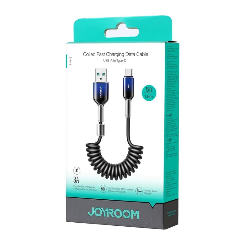 Joyroom S-A43 Crystal-Clear Series 3A USB-A - USB-C spiral cable 1.5m - black_2