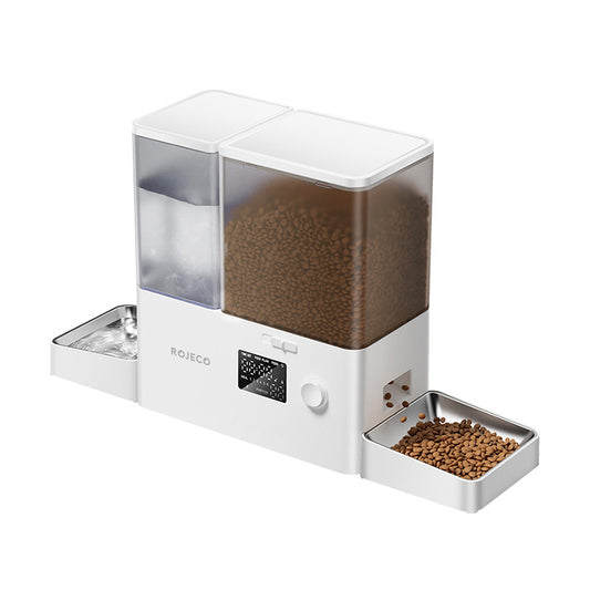 Rojeco 2 in 1 Pet Water Fountain 3.5L & Feeder 5L Button Verson (white)_0