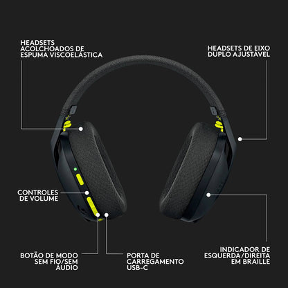 Headset Logitech G435 Lightspeed Wireless Gaming Preto