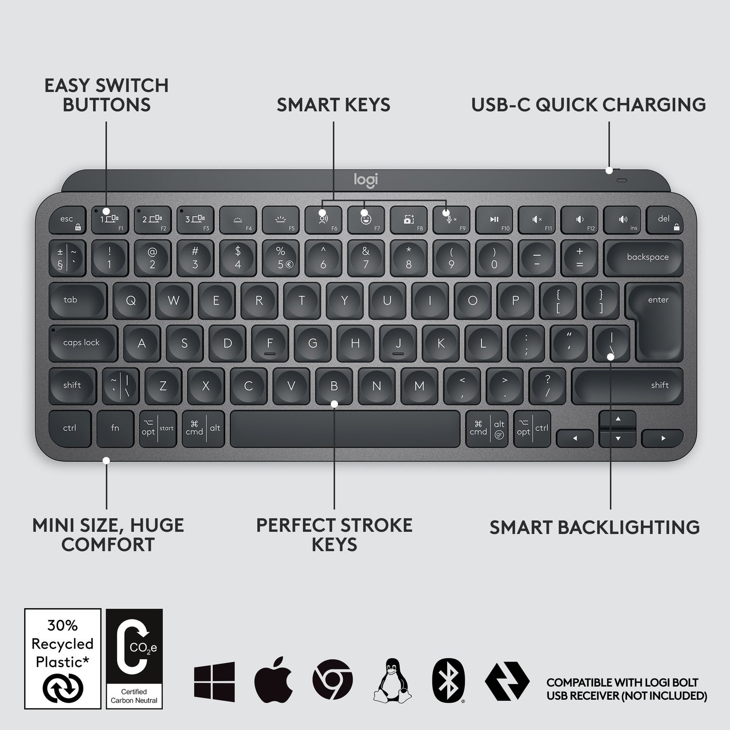 Teclado Logitech MX Keys Mini Grafite Layout Alemão