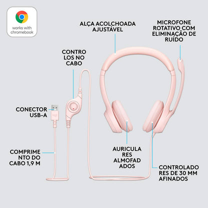 Headset Logitech H390 USB Rosa