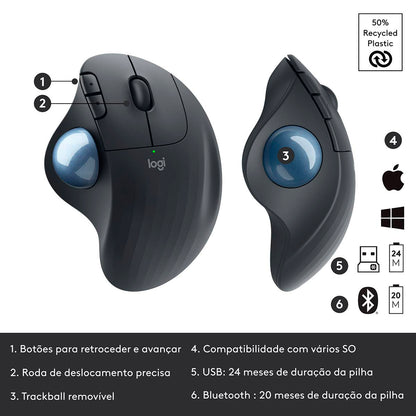 Rato Óptico Logitech Ergo M575S Wireless/Bluetooth Trackball 2000DPI Grafite