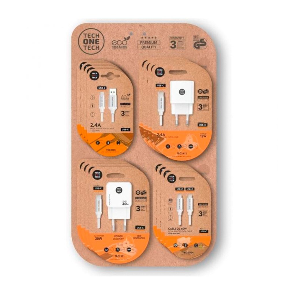 Expositor de Cargadores GaN y Cables Tech One Tech EKO 400801/ 4 ganchos/ Incluye 16 Productos_1