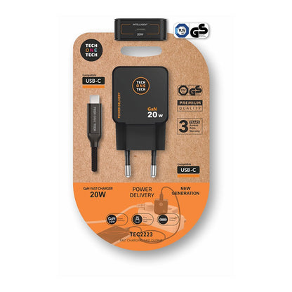 Cargador de Pared GaN Tech One Tech TEC2223/ 1xUSB Tipo-C + Cable USB Tipo-C/ 20W/ Negro_1