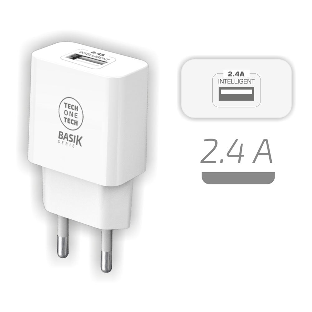 Cargador de Pared Tech One Tech TEC2904/ 1xUSB/ 2.4A/ Blanco_1
