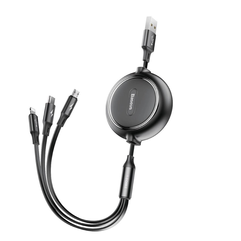 Baseus Golden Loop 3in1 extendable cable USB - micro USB / Lightning / USB-C 3.5A 35cm - 120cm black (CAMLT-JH01)_0