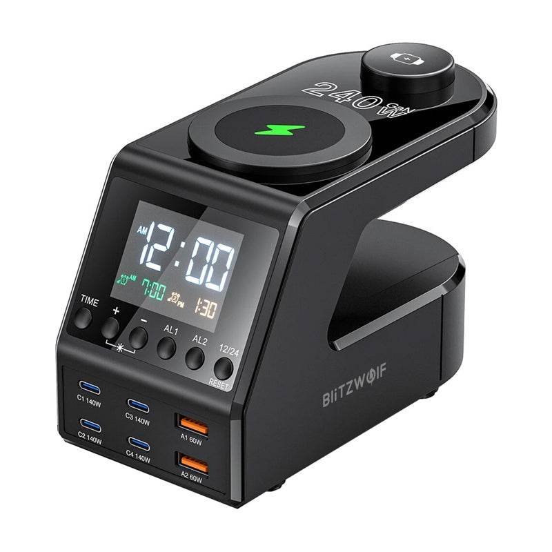 Blitzwolf BW-FW10 alarm clock with charger 2xUSB-A, 4xUSB-C, 240W_0