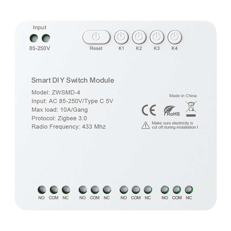 ZigBee 4-channel switch module with voltage-free DC 32V contact Avatto ZWSMMD-4-250V_0
