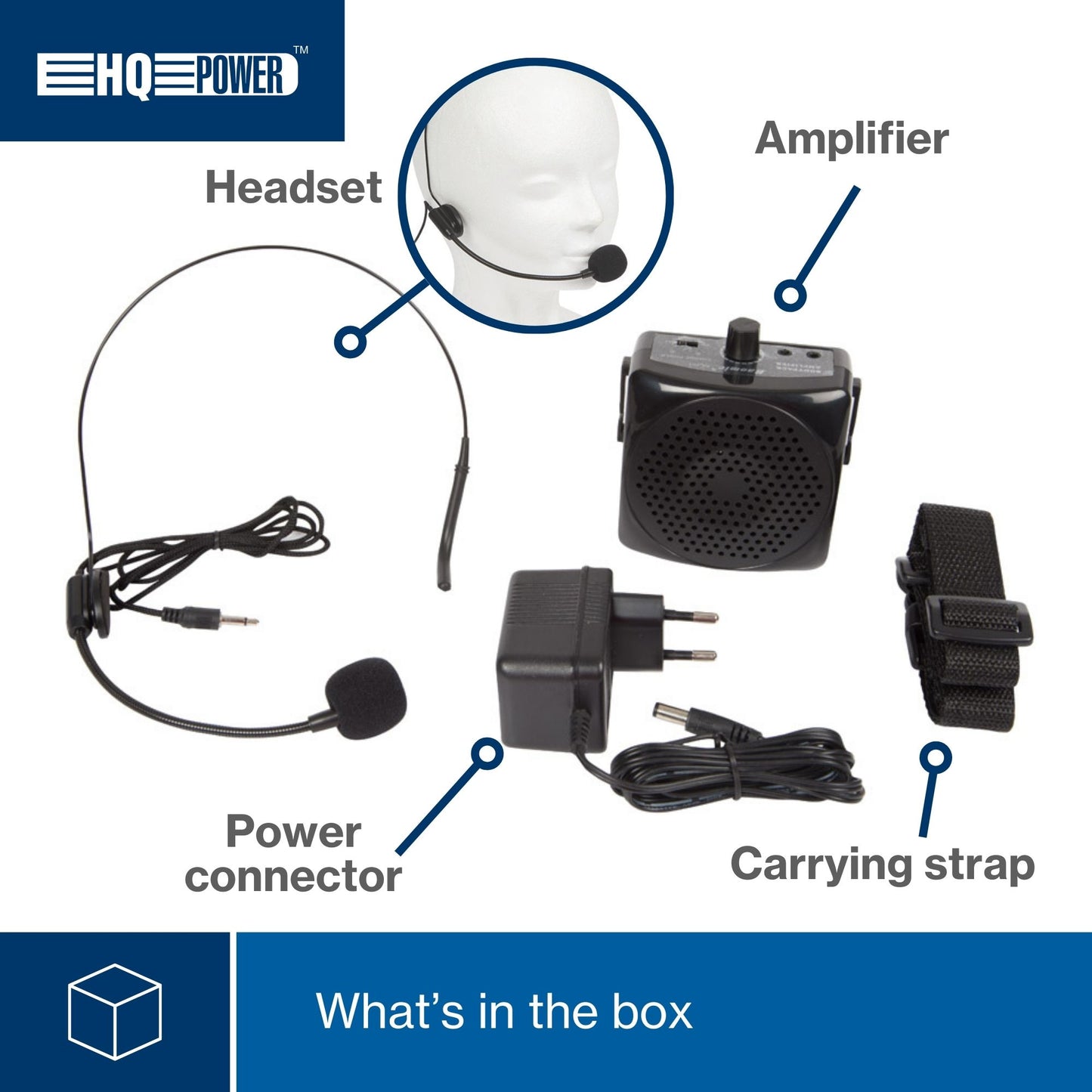 Microfone Headset c/ Coluna Amplificada 5W AUX e Bateria HQ POWER