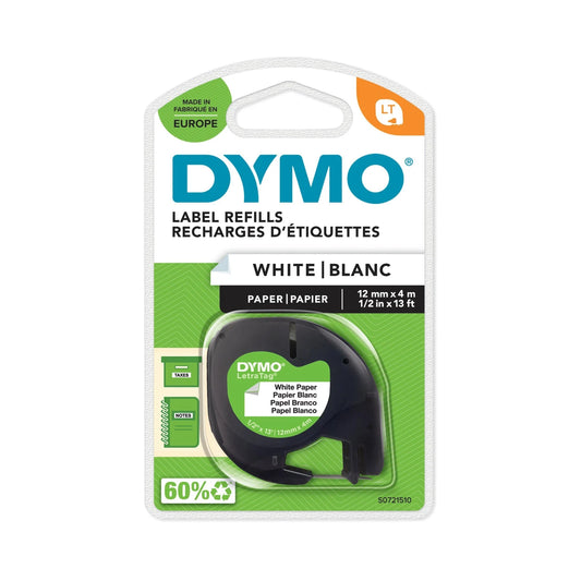 Dymo Fita LetraTAG 12mmx4m Preto/Branco