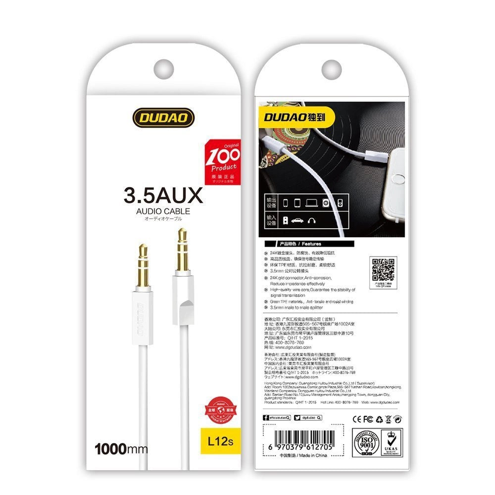 Dudao cable AUX mini jack 3.5mm 1m 3 pole stereo white (L12S white)_2